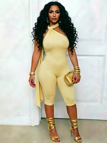 Tied-Neck Halter Romper
