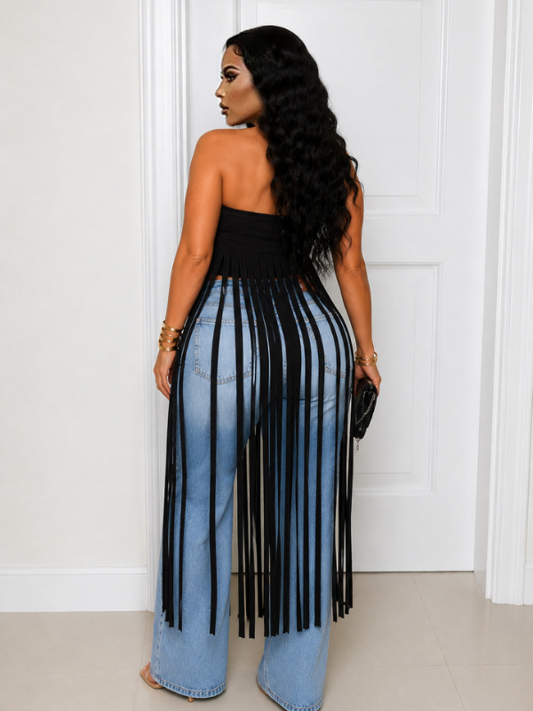 Fringe Strapless Tunic Top