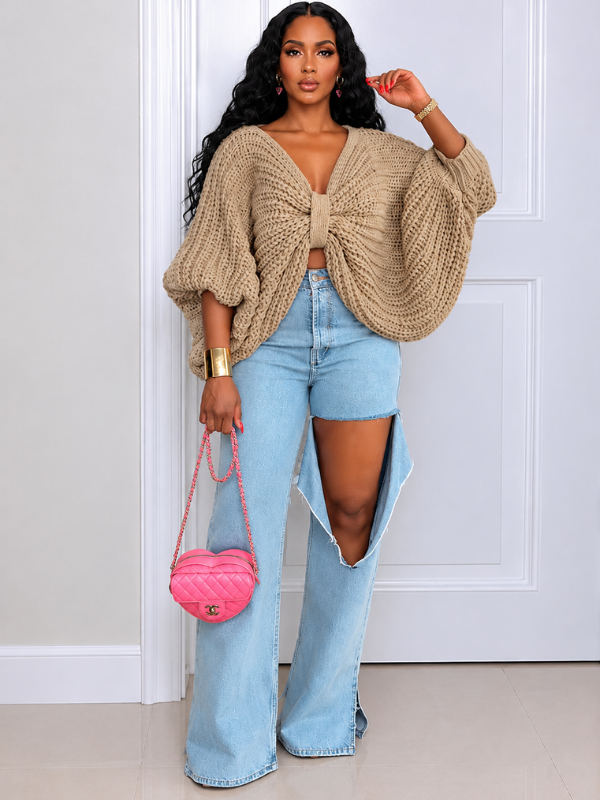 Chunky-Knit Bow-Front Sweater
