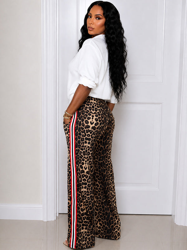 Side-Stripe Leopard Pants