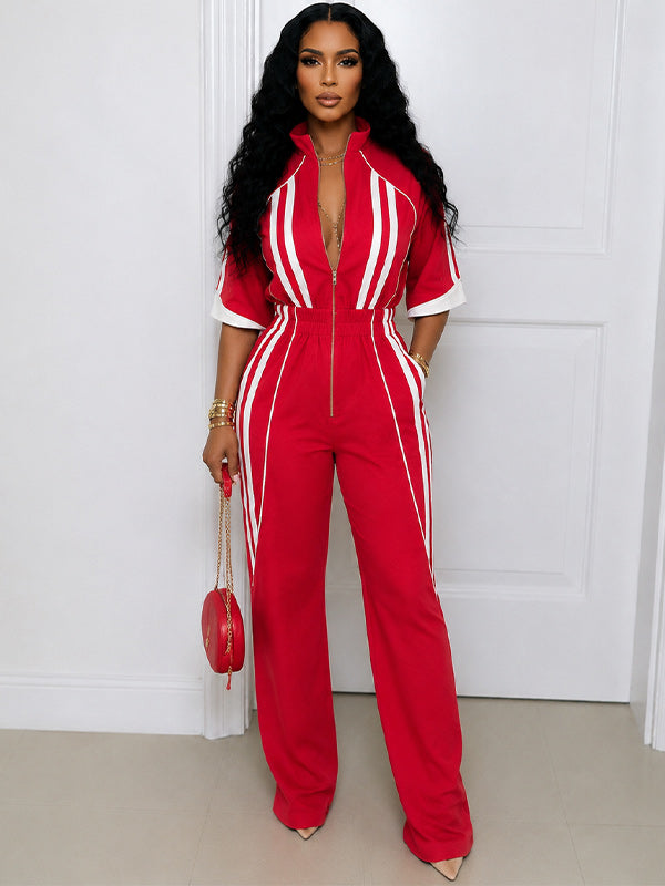 Stripe Zip-Front Jumpsuit