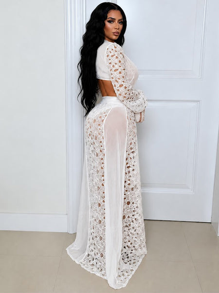 Lace V-Neck Bodysuit & Tied Skirt Set