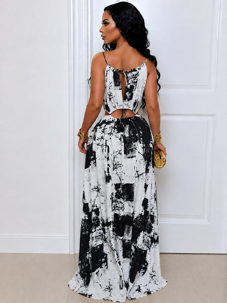 Printed Lace-Up Cami Dress
