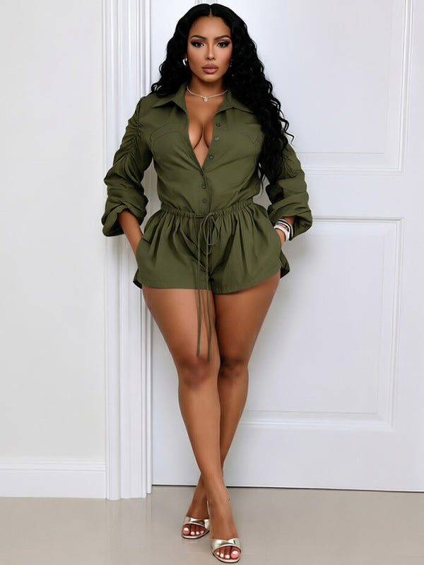 Solid Button-Front Cargo Romper