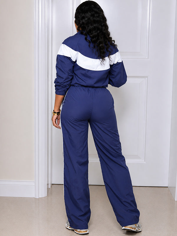 Two-Tone Zip-Front Jacket & Pants Set