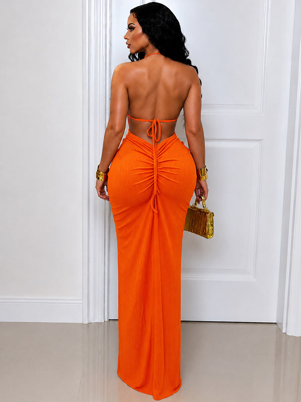 Halter Cutout Slit Dress