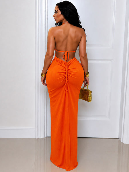 Halter Cutout Slit Dress
