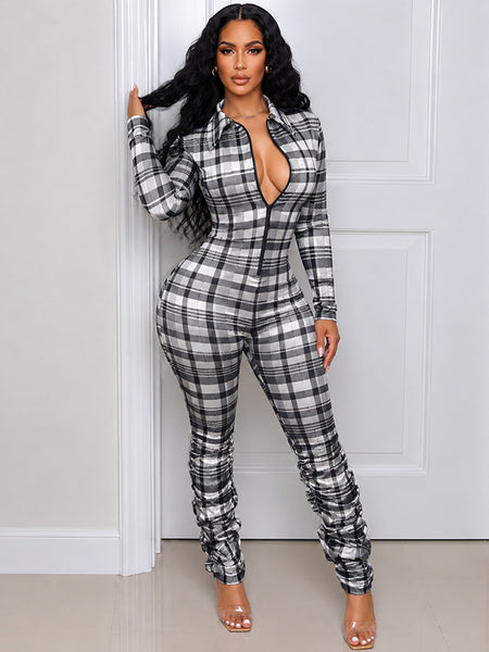 Plaid Ruched Leg Jumpsuit