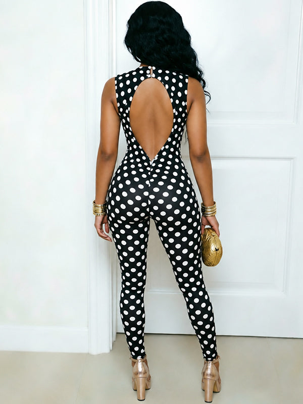 Dot Open-Back Sleeveless Jumpsuit