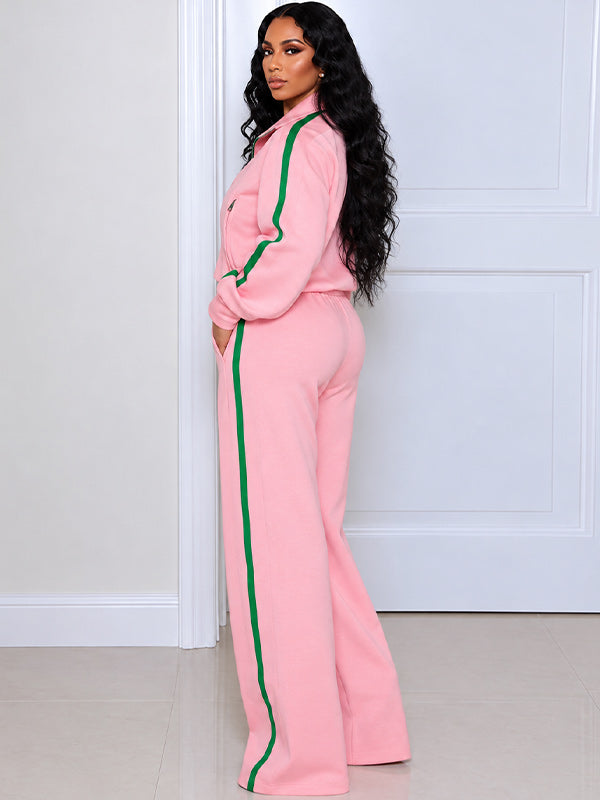 Side-Stripe Zip-Front Jacket & Pants Set