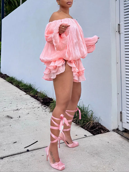 Off-Shoulder Pleated Dress