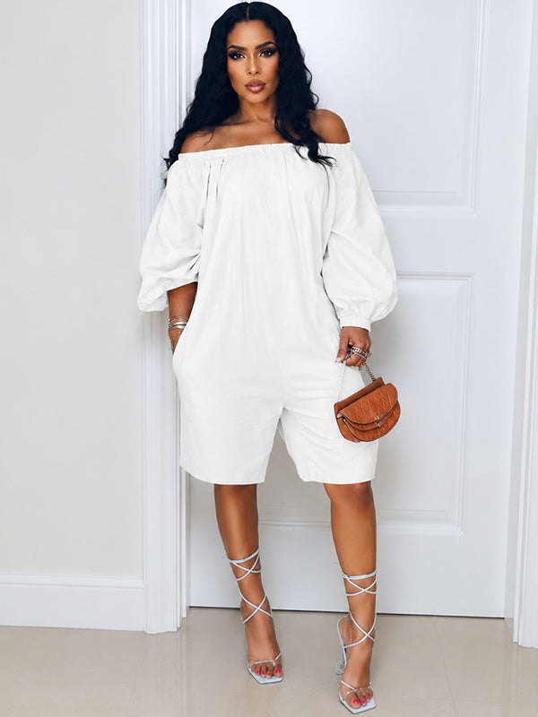 Off Shoulder Puff Sleeve Romper
