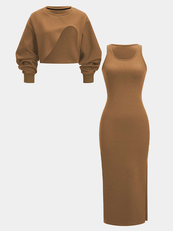 Asymmetric Crop Top & Cami Dress Set