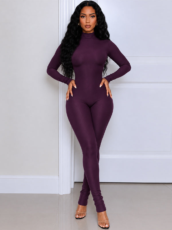 Mock-Neck Skinny Jumpsuit