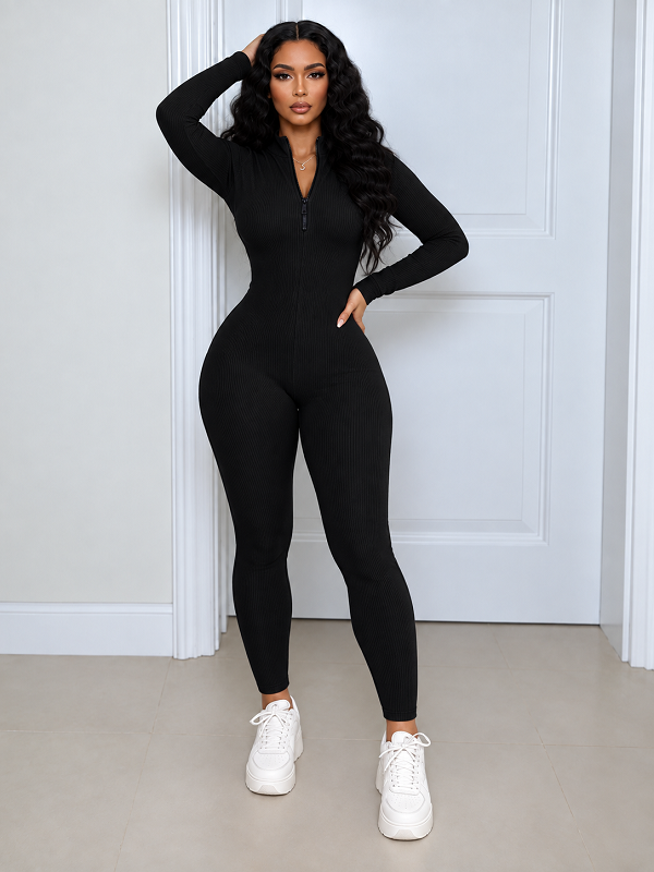 Solid Zip Front Jumpsuit