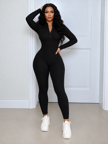 Solid Zip Front Jumpsuit