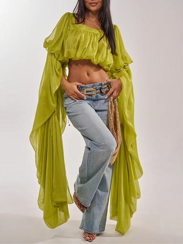 Ruffle Bell Sleeve Crop Top