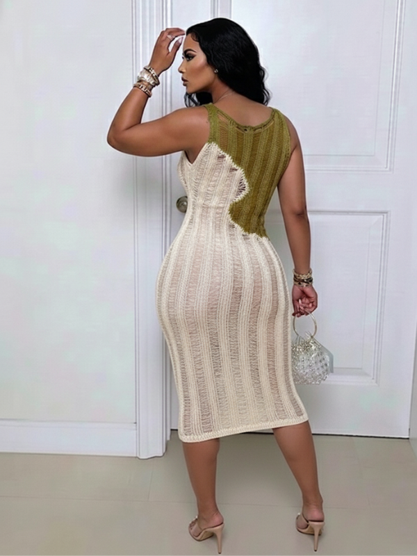 Two-Tone Sleeveless Knit Dress