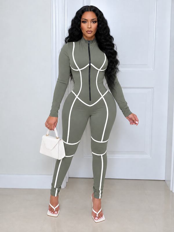Stripe Zip-Front Jumpsuit