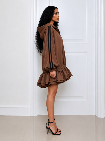 Solid Hoodie Ruffle Dress