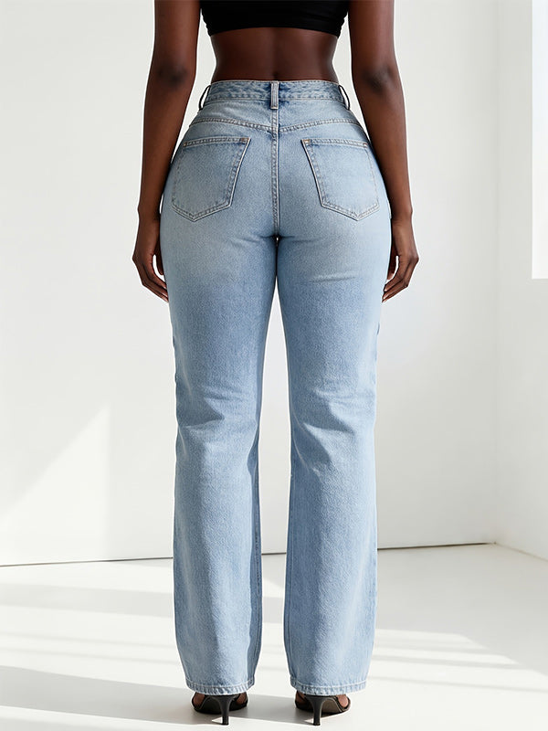 Metal‑Grommet Cut‑Out Denim Jeans