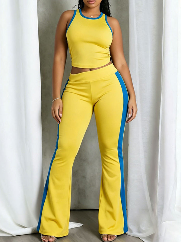 Colorblock Tank Top & Flare Pants Set