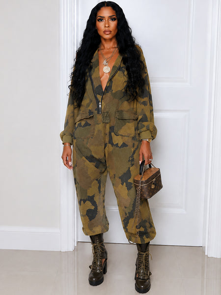 Zip-Front Camo Jumpsuit