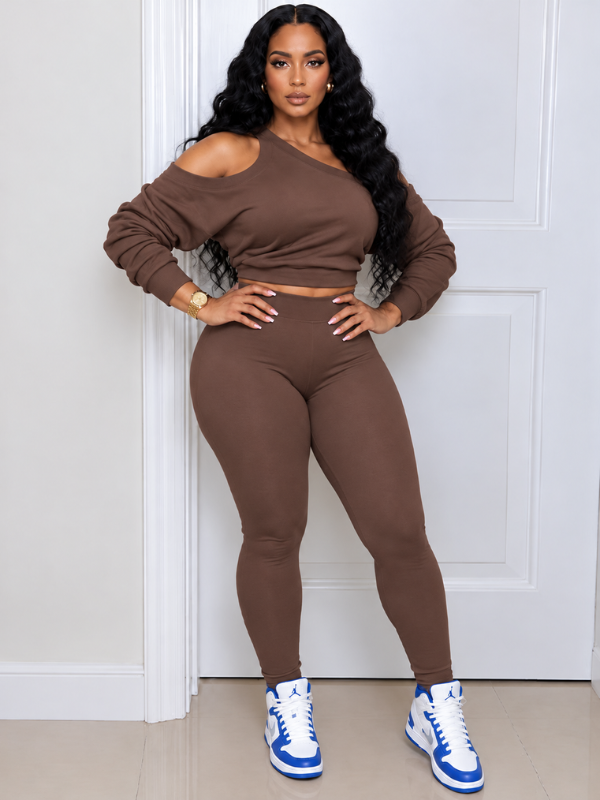 One-Shoulder Sweatshirt & Pants Set