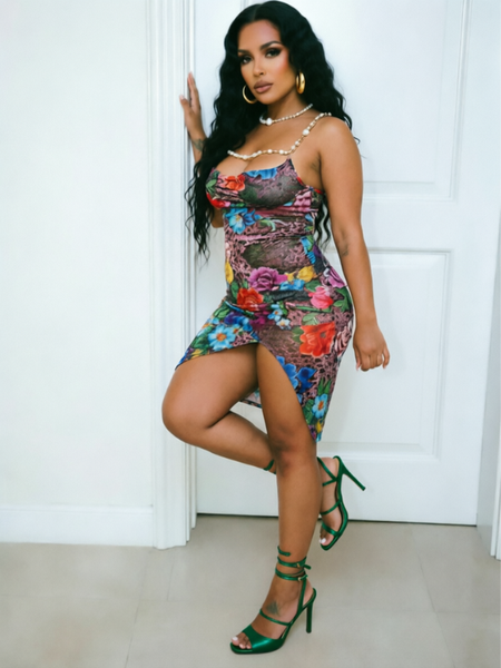 Floral Ruched Cami Dress
