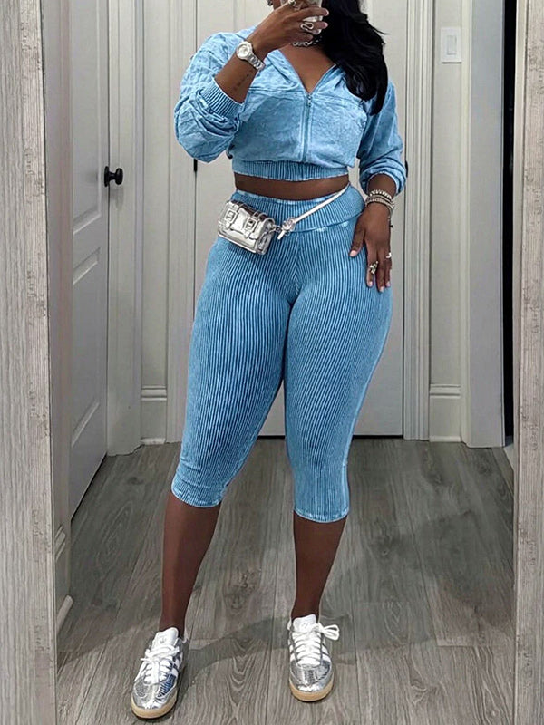 Zip‑Front Cropped Jacket & Capri Pants Set