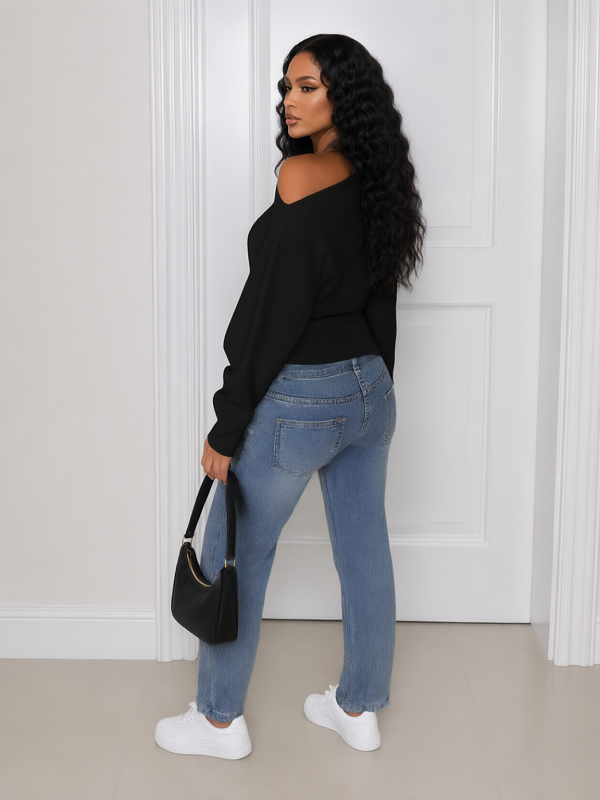 Solid Boat Neck Slit Top