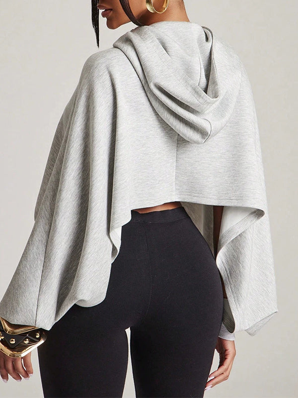 Solid Cape‑Hood Cropped Sweatshirt