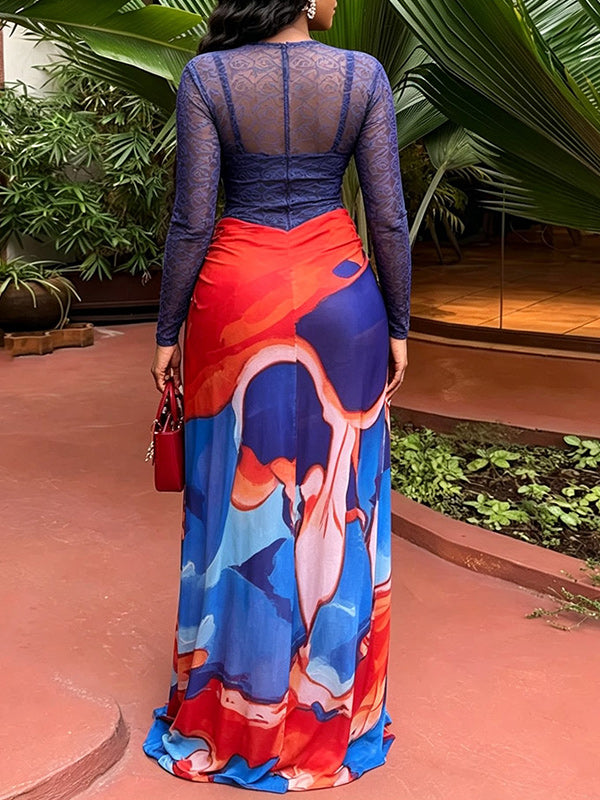 Print Ruched Slit Dress