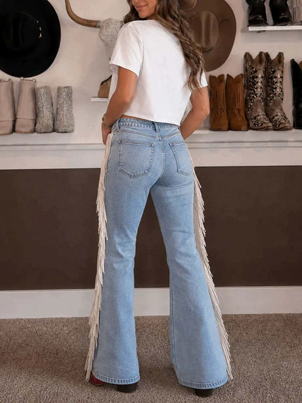 Fringed Denim Flare Pants