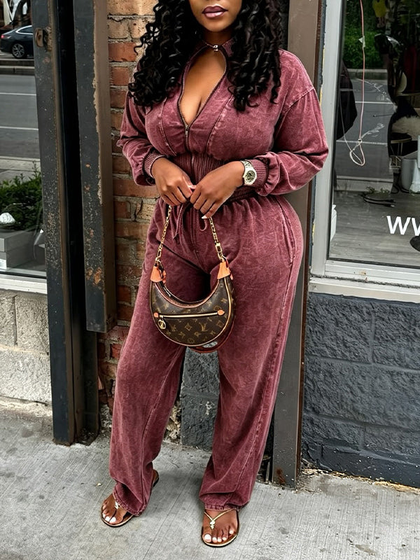 Solid Cropped Top & Drawstring Pants Set