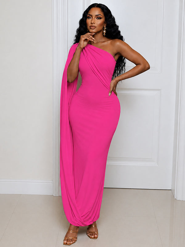 Solid Asymmetric One-Shoulder Dress