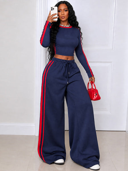 Side-Stripe Tee & Wide-Leg Pants Set