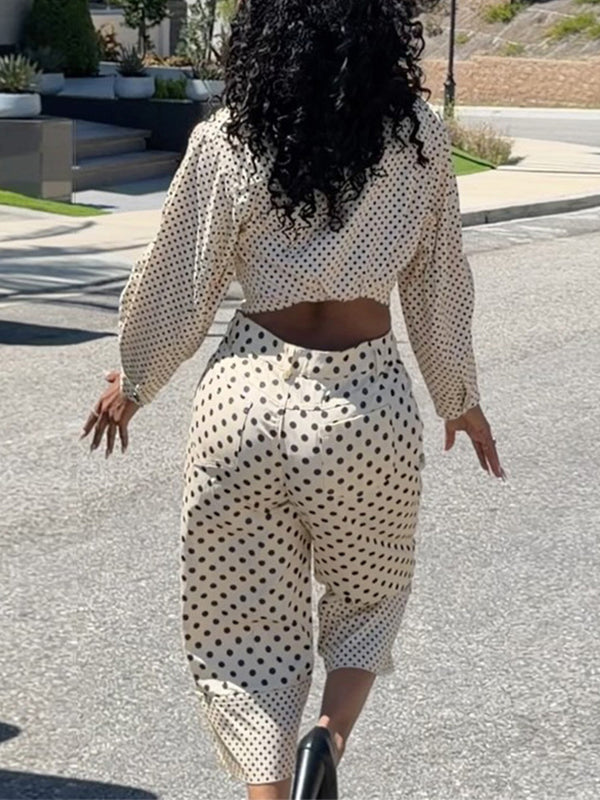 Polka Dot Cropped Shirt & Pants Set