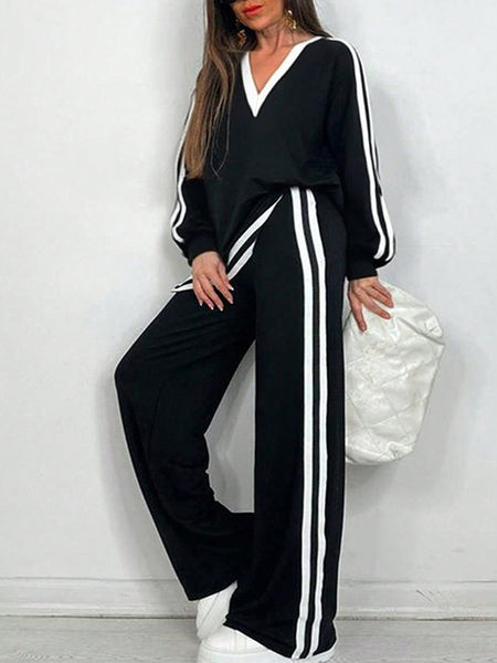 Striped V-Neck Top & Pants Set