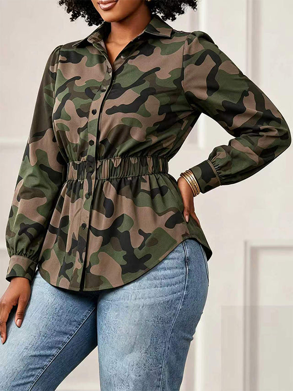Camo Print Elastic Waist Shirt