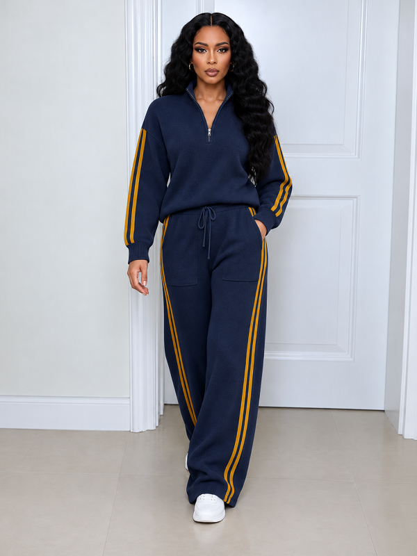 Striped Zip-up Sweatshirt & Drawstring Pants Set