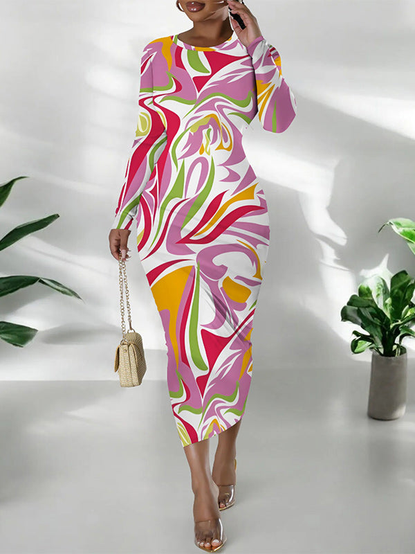 Printed Round-Neck Maxi Dress