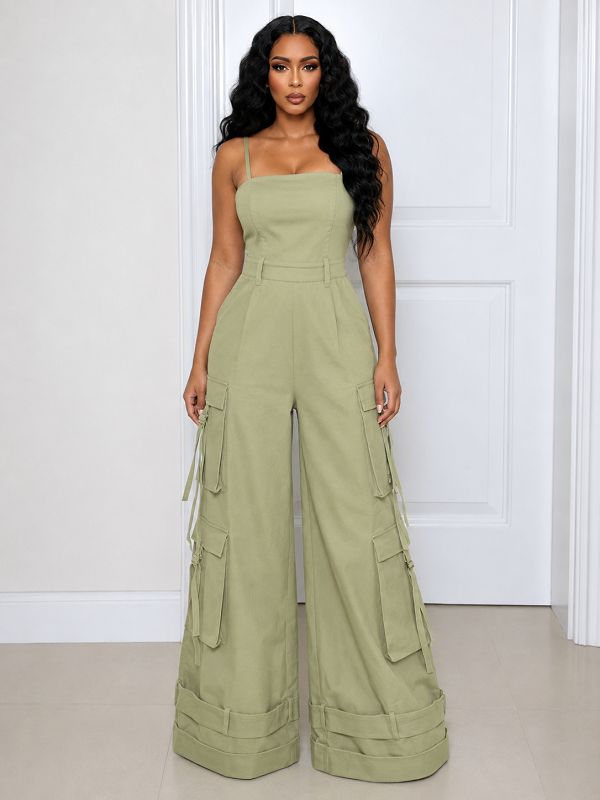 Solid Cami Cargo Jumpsuit