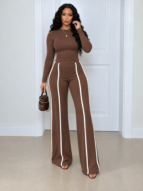 Solid Top & Striped Pants Set