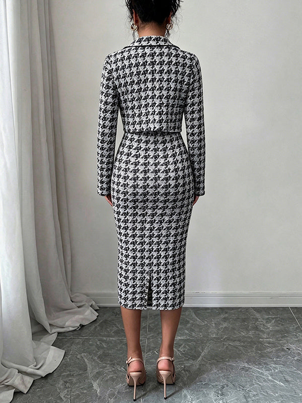Houndstooth Cropped Blazer & Cami Dress Set