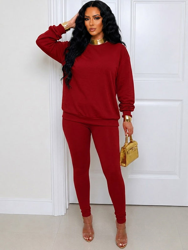 Solid Sweatshirt & Leggings Set