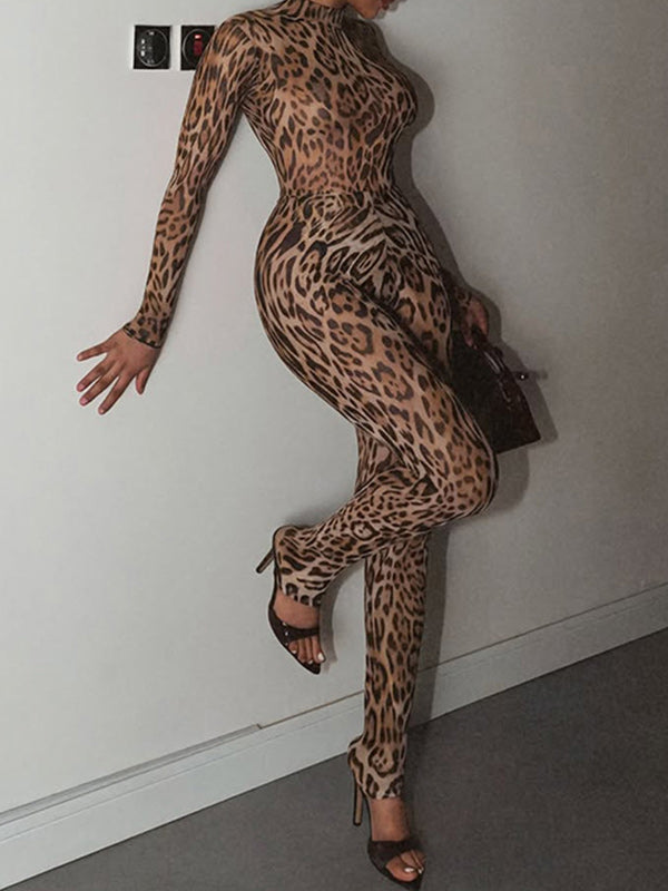 Leopard Mock Neck Top & Pant Set