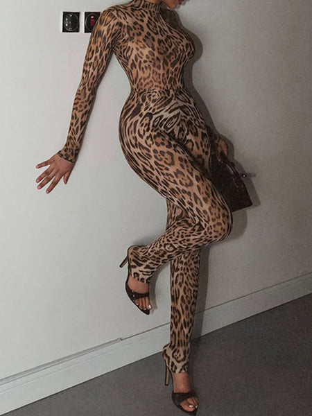 Leopard Mock Neck Top & Pant Set