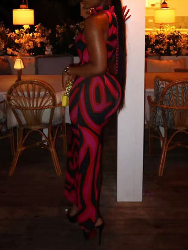 Color‑Block Halter Maxi Dress