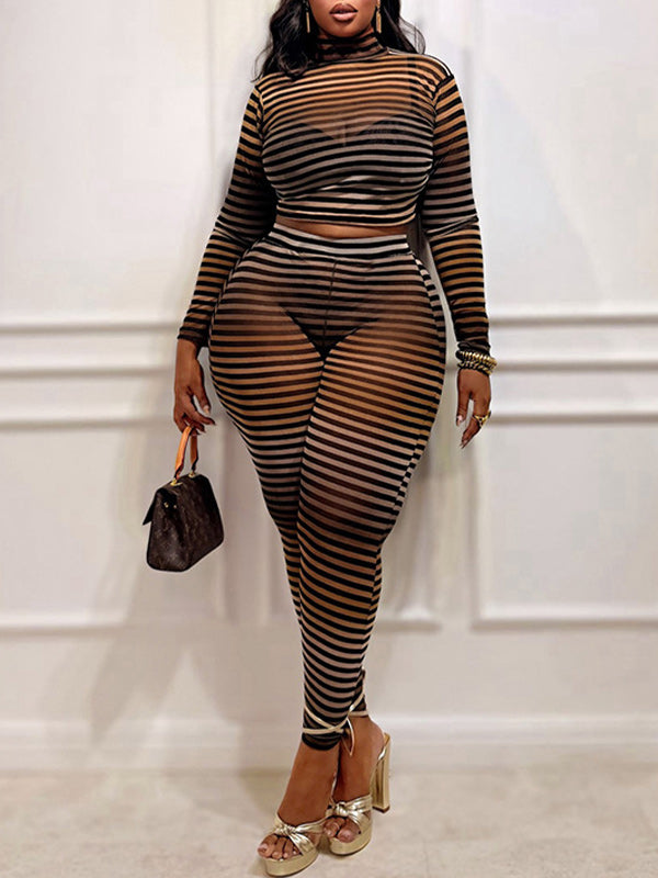 Stripe Sheer Tee & Pants Set